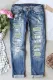 Ombre Floral Graphic Ripped Mid Waist Casual Jeans