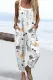 Painting Floral Graphic Double Pocket Casual Overall Jumpsuit
