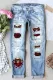 Skull Rose Floral Shift Casual Ripped Jeans