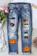 Halloween Pumpkin Graphic Ripped Mid Waist Casual Jeans
