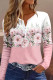 Pink Floral V Neck Shift Casual Long Sleeve Top