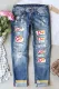 American Football Heart Shift Casual Ripped Jeans