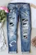 American Football Graphic Ripped Mid Waist Denim Casual Jeans