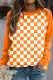Orange Checkerboard Round Neck Casual Tops