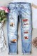 Halloween Peace Love Spooky Vibes Shift Casual Ripped Jeans