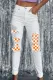 Orange Gradient Plaid Graphic Raw Hem Sheath Casual Jeans