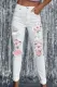 White Floral Ripped Patchwork Raw Hem Sheath Casual Jeans