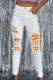 Orange Ombre Plaid Graphic Raw Hem Sheath Casual Jeans