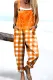Gradient Orange Checkerboard Graphic Double Pocket Casual Overall Jumpsuit