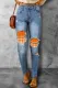Orange Plaid Gradient Shift Casual Ripped Jeans