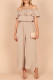 Solid Ruffle Of Shoulder Shift Casual Jumpsuits