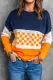 Checkerboard Plaid Graphic Colorblock Contrast Stitching Sweatshirt