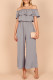 Solid Ruffle Of Shoulder Shift Casual Jumpsuits