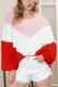 Patchwork Round Neck Oversized Casual Blouse