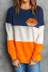 Orange Checkerboard Plaid Lips Colorblock Round Neck Sheath Casual sweatshirt