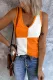 Orange and White Plaid Graphic V Neck Casual Tank Tops