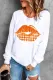 Orange Plaid Lips Round Neck Shift Casual sweatshirt