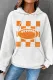 Orange American Football Checkerboard Plaid Pocket Drawstring Shift Casual Hoodie