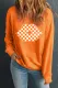 Orange Checkerboard Lips Round Neck Shift Casual sweatshirt