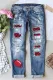 Red Checkerboard American Football Shift Casual Ripped Jeans
