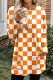 Orange Orange Checkerboard Plaid Round Neck Shift Casual Blouse