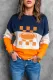 Orange American Football Checkerboard Colorblock Round Neck Sheath Casual sweatshirt