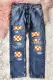 Checkerboard Orange Plaid Graphic Straight Leg Ripped Jeans
