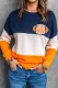 American Football Plaid Colorblock Round Neck Casual Pullover Sweatshirt