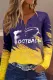 American Football Purple Gold Letter V Neck Shift Casual Long Sleeve Top