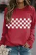 Red Checkerboard Plaid Round Neck Shift Casual sweatshirt