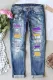 Ombre Purple Gold Graphic Ripped Mid Waist Casual Jeans