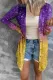 Ombre Purple Gold Graphic Shift Casual Cardigans