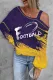American Football Purple Yellow Cold Shoulder Asymmetrical Neck Shift Casual Long Sleeve Top