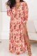 Plus Size Floral Print V Neck Wrap Side Slit Maxi Dress