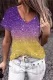 Purple and Gold Gradient V Neck Casual T-Shirts
