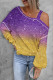 Purple And Gold Gradient Asymmetrical Cold Shoulder Neck Casual Tops