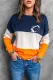 American Football Leopard Colorblock Round Neck Casual Pullover Sweatshirt
