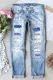 Light Blue-2 Blue Gradient Ripped Casual Jeans