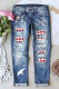 Sky Blue American Football Houndstooth Ripped Casual Jeans
