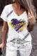 Purple Football Letter V Neck Casual T-Shirts