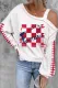 Checkerboard Red Plaid American Football Graphic Asymmetrical Neck Shift Blouse