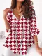 Houndstooth V Neck Casual Blouse