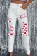 Checkerboard American Football Graphic Raw Hem Sheath Casual Jeans