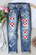Sky Blue-3 American Football Houndstooth Ripped Casual Jeans
