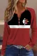 Cock Red White Black V Neck Shift Casual Long Sleeve Top