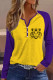 Tiger Purple Yellow V Neck Shift Casual Long Sleeve Top