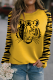 American Football Tiger Striped Round Neck  Casual Blouse