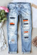 Tiger Football Graphic Color Block Shift Casual Jeans