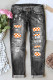Gray Orange Plaid Graphic Ripped Patchwork Mid Waist Casual Jeans