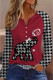 American Football Houndstooth Elephant V Neck Shift Casual Long Sleeve Top